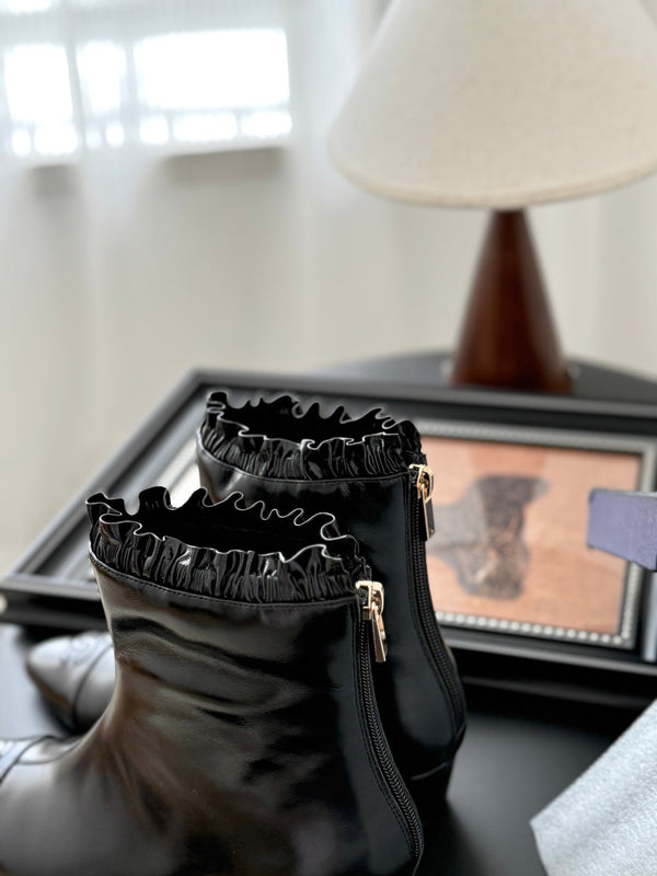 CC 25P Show-Style Platform Wedge Mary Jane Boots Black Patent Cowhide 458772