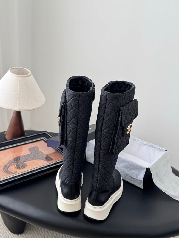 CC 25K Backpack Bucklet High Boots Black Sheepskin 458709