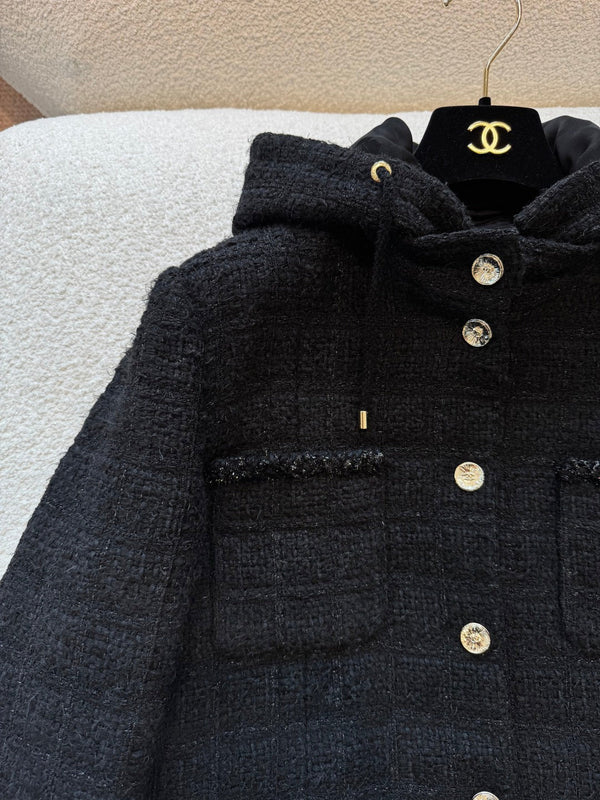 CC 25B Black Plaid Hooded Tweed Jacket