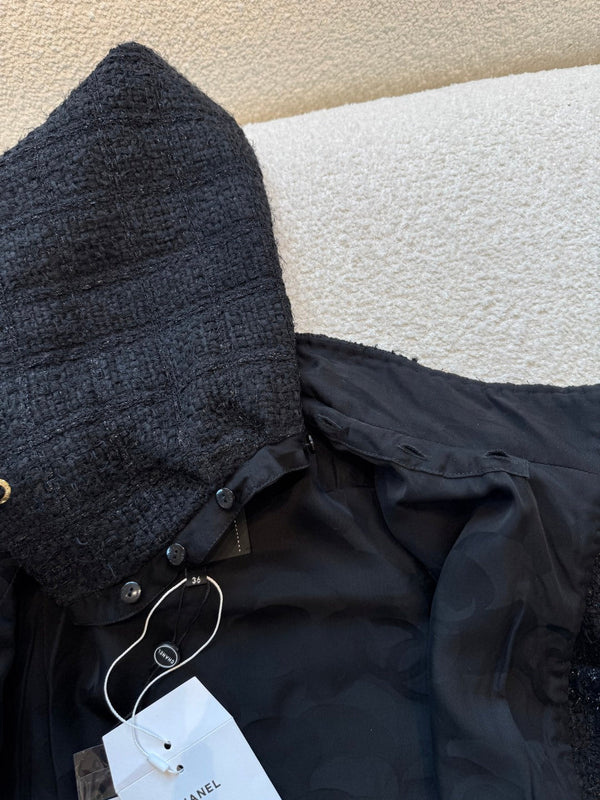 CC 25B Black Plaid Hooded Tweed Jacket