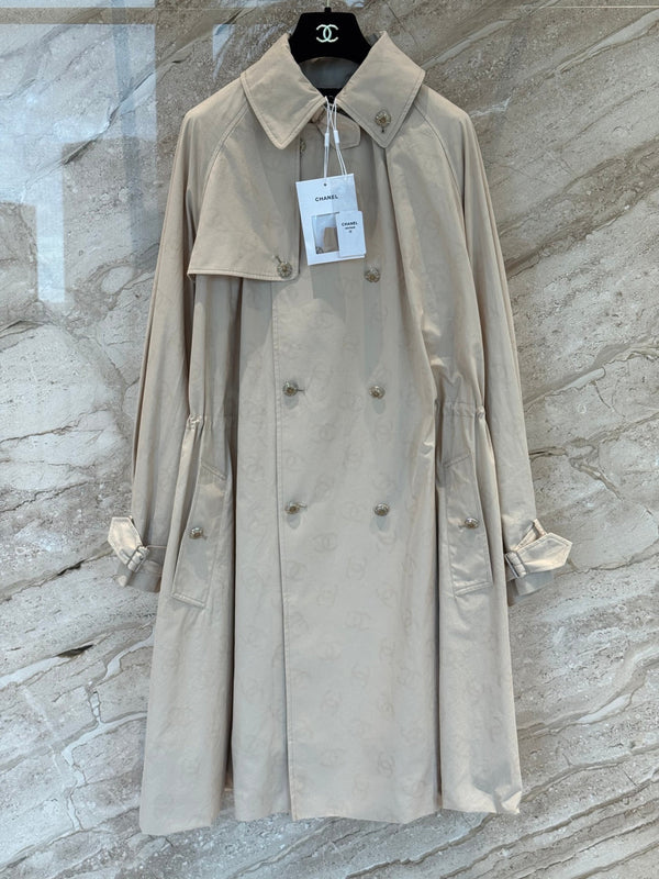 CC 25B Hidden Logo Trench Long Coat Beige Cotton