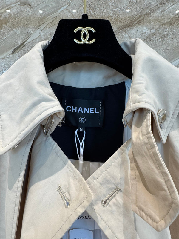 CC 25B Hidden Logo Trench Long Coat Beige Cotton
