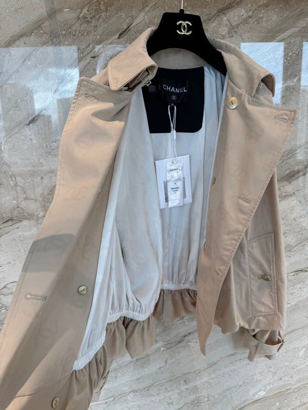 CC 25B Hidden Logo Trench Coat Beige Cotton