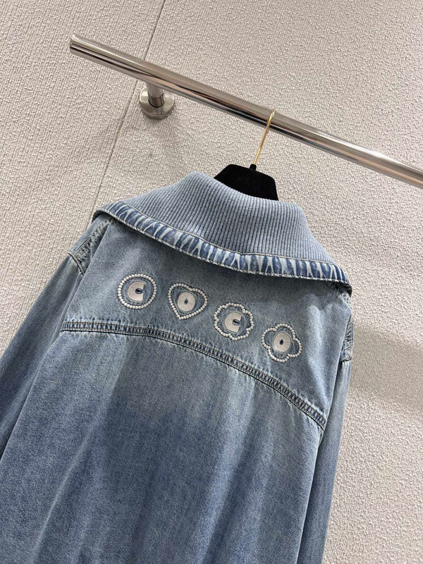 CC 25M Embroidered Lapel Denim Jacket Blue Cotton