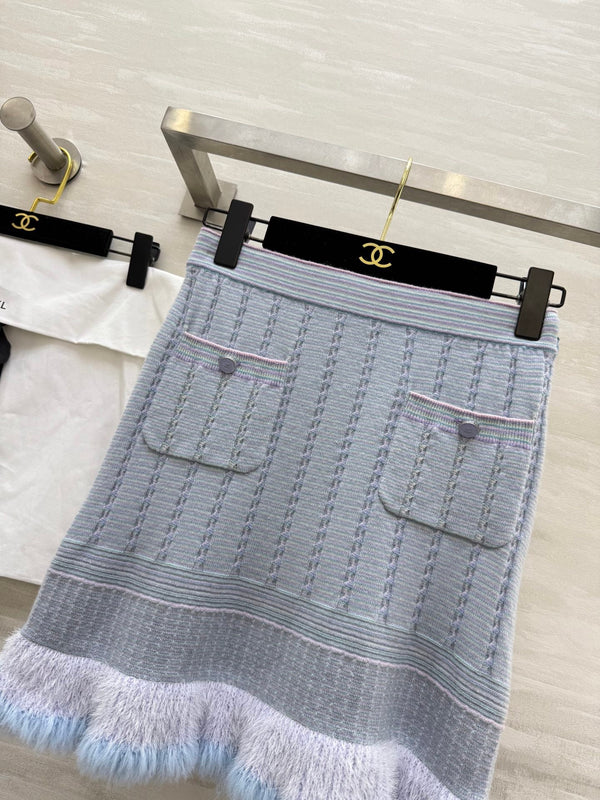 CC 25B Multicolor Pocket Knitted Skirt Light Blue Cashmere