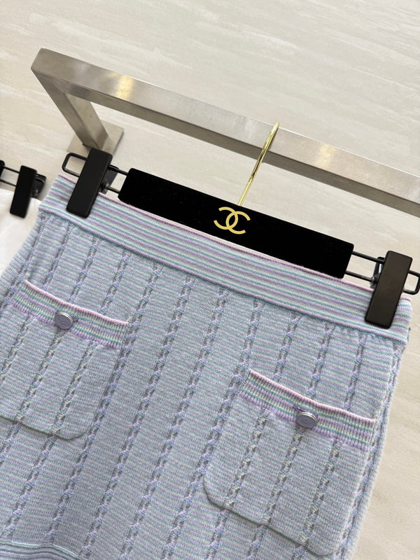 CC 25B Multicolor Pocket Knitted Skirt Light Blue Cashmere