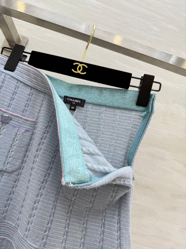 CC 25B Multicolor Pocket Knitted Skirt Light Blue Cashmere