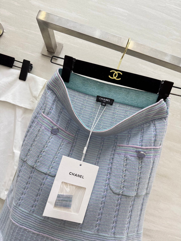 CC 25B Multicolor Pocket Knitted Skirt Light Blue Cashmere