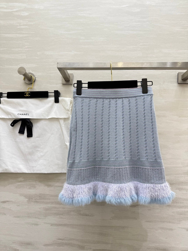 CC 25B Multicolor Pocket Knitted Skirt Light Blue Cashmere