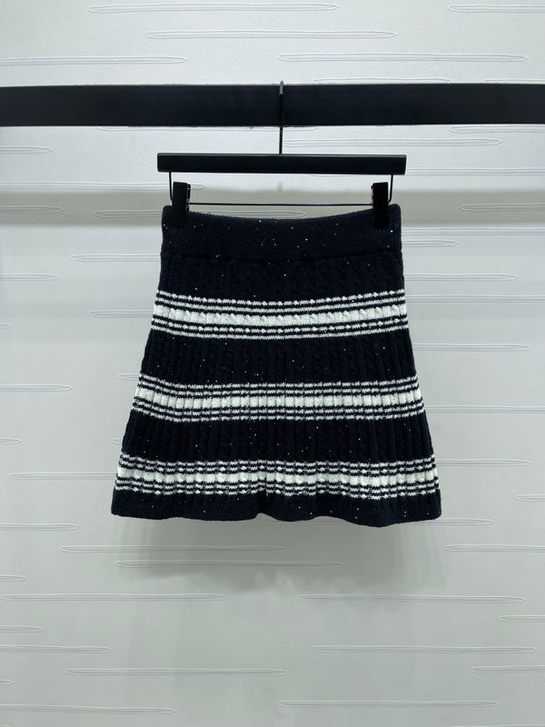 CC 25 Striped Knit Skirt Black Wool