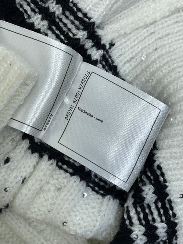 CC 25 Striped Knit Cardigan White Wool