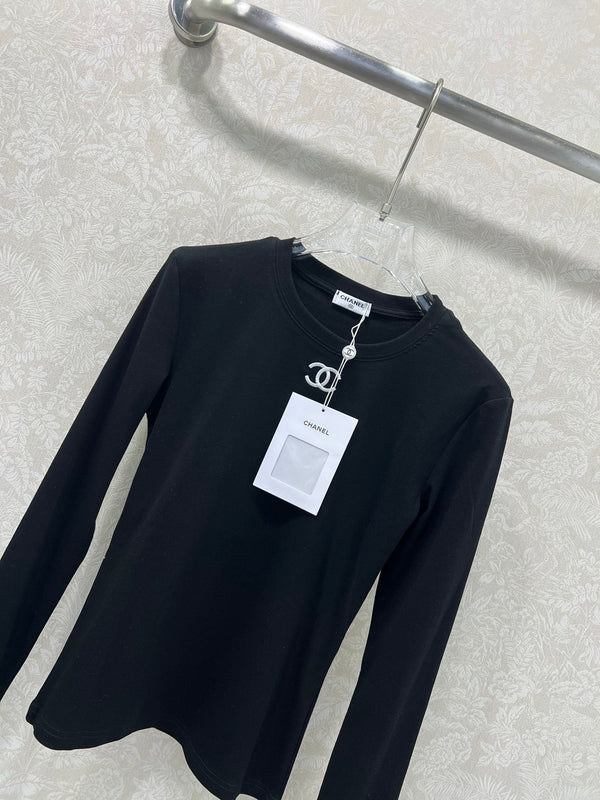 CC 25 Long-Sleeved Base Top Black Cotton