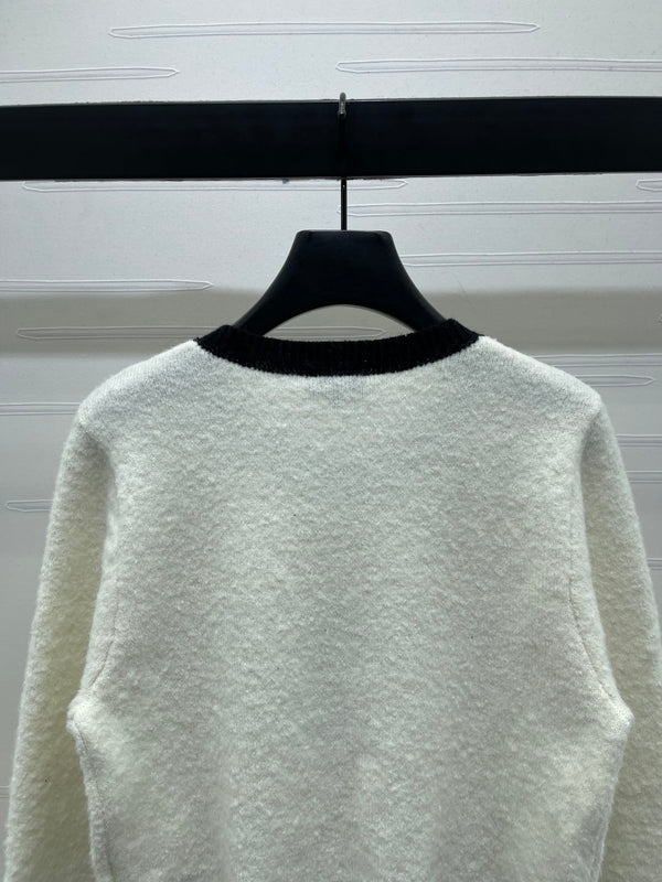 CC 25 Two-Tone Pocket Knit Cardigan White Wool