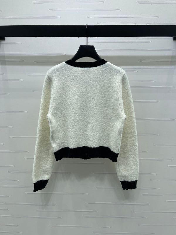 CC 25 Two-Tone Pocket Knit Cardigan White Wool