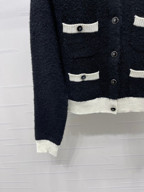 CC 25 Two-Tone Pocket Knit Cardigan Black Wool