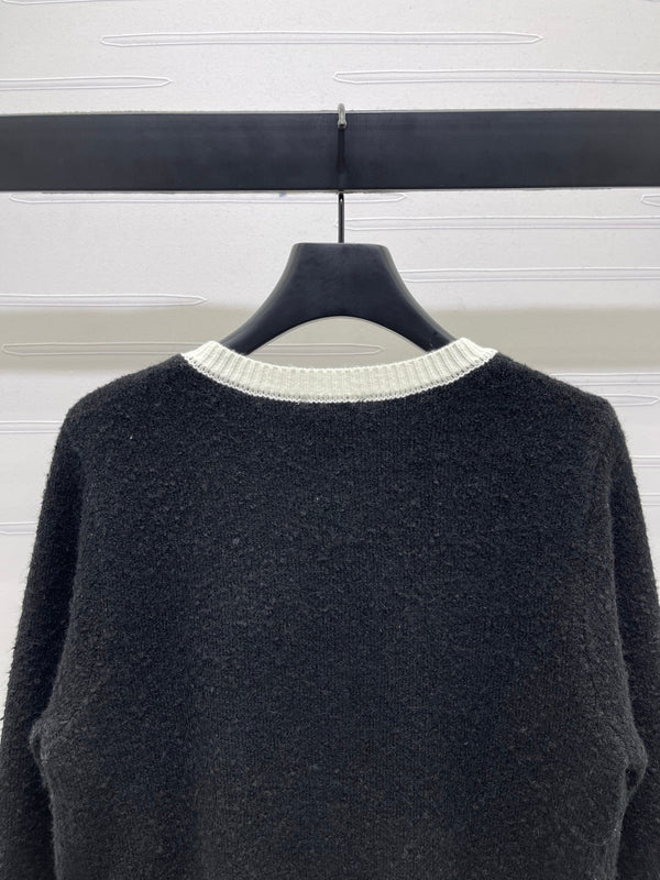 CC 25 Two-Tone Pocket Knit Cardigan Black Wool