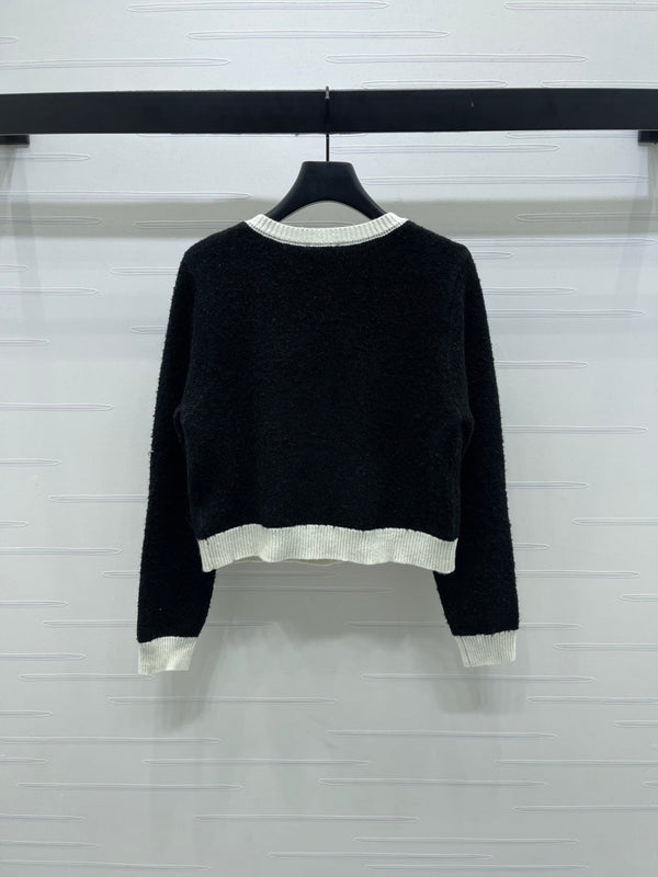 CC 25 Two-Tone Pocket Knit Cardigan Black Wool