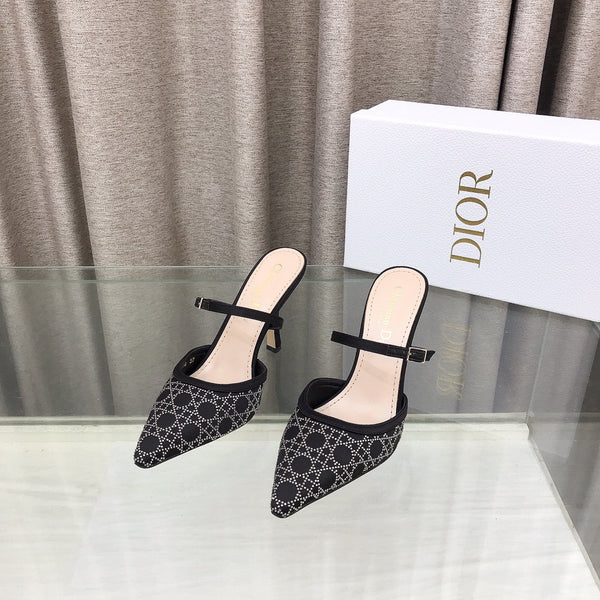 CD High Heeled Mule Crystal Black Sheepskin 460071