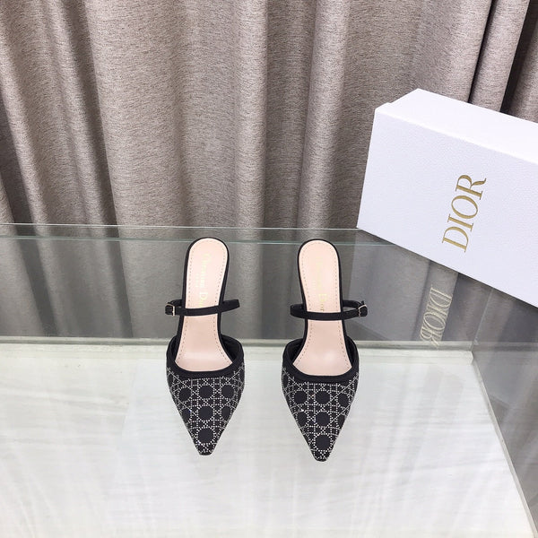 CD High Heeled Mule Crystal Black Sheepskin 460071