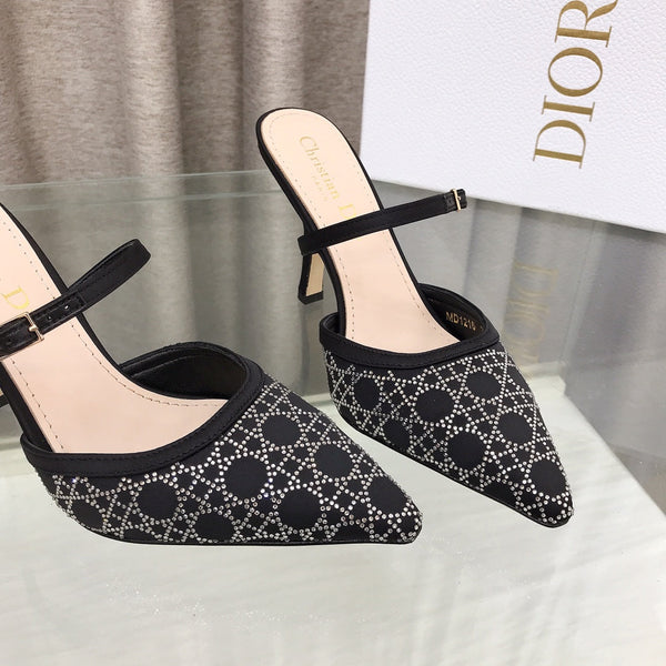 CD High Heeled Mule Crystal Black Sheepskin 460071