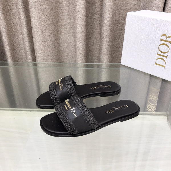 CD D-Lane Flat Colorblock Espadrilles Black Raffia and Calfskin