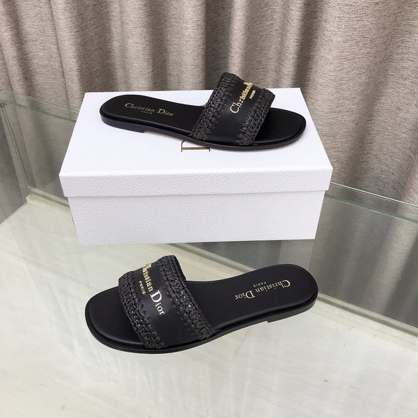 CD D-Lane Flat Colorblock Espadrilles Black Raffia and Calfskin