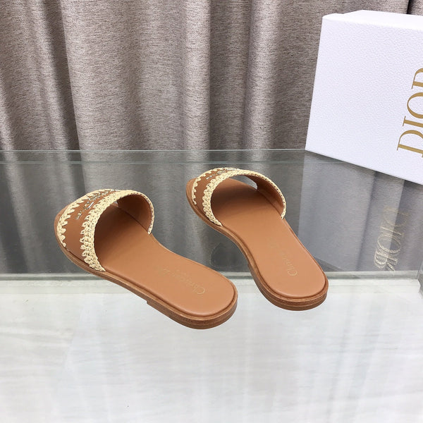 CD D-Lane Flat Colorblock Espadrilles Brown Raffia and Calfskin