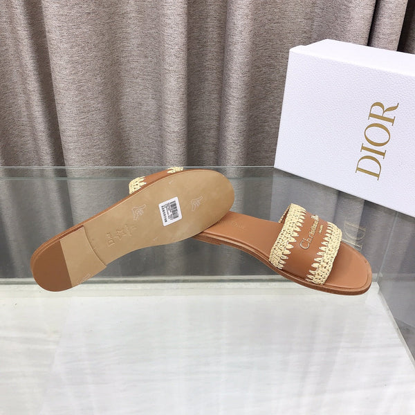 CD D-Lane Flat Colorblock Espadrilles Brown Raffia and Calfskin