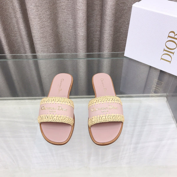 CD D-Lane Flat Colorblock Espadrilles Pink Raffia and Calfskin