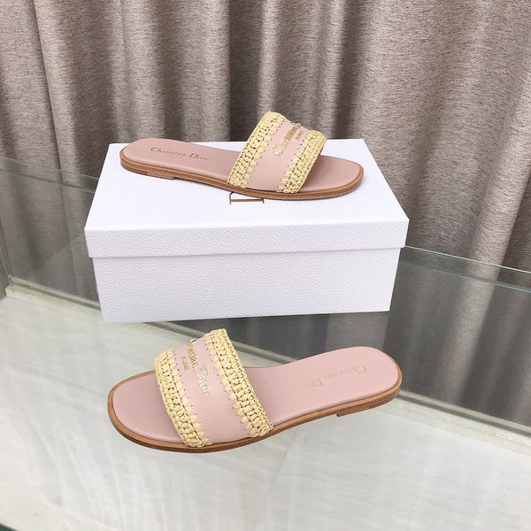 CD D-Lane Flat Colorblock Espadrilles Pink Raffia and Calfskin