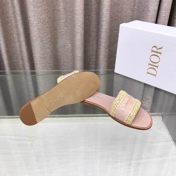 CD D-Lane Flat Colorblock Espadrilles Pink Raffia and Calfskin