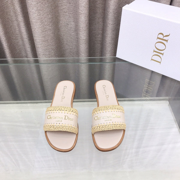 CD D-Lane Flat Colorblock Espadrilles Cream Raffia and Calfskin