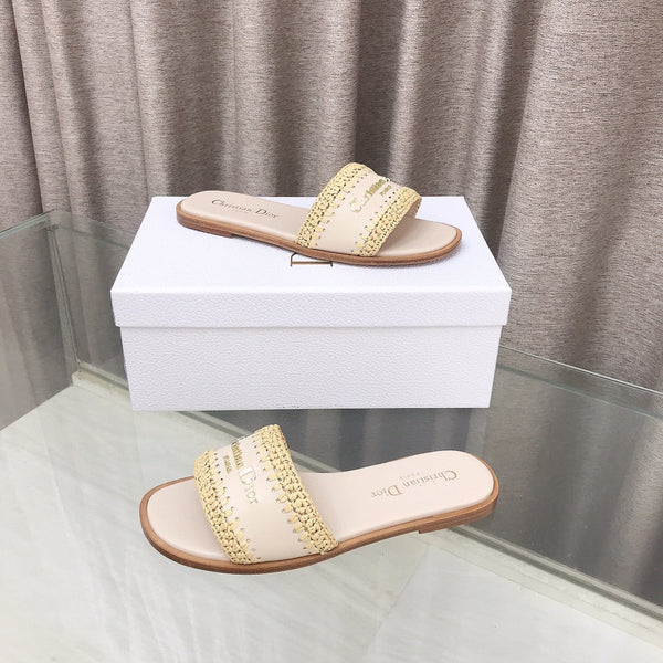 CD D-Lane Flat Colorblock Espadrilles Cream Raffia and Calfskin