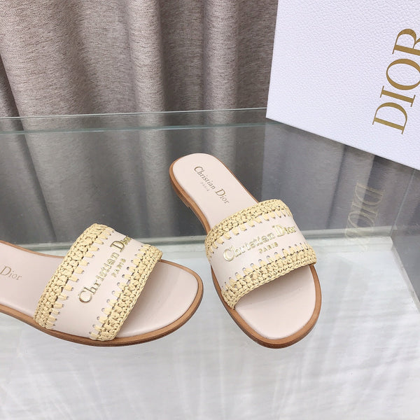 CD D-Lane Flat Colorblock Espadrilles Cream Raffia and Calfskin
