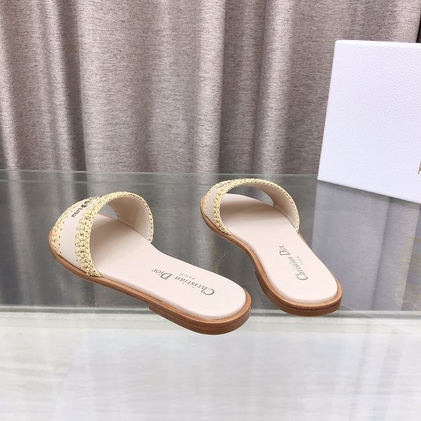 CD D-Lane Flat Colorblock Espadrilles Cream Raffia and Calfskin