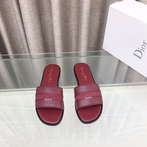 CD DWAY flat flip-flop colorblocked logo embroidery burgundy 15mm cowhide