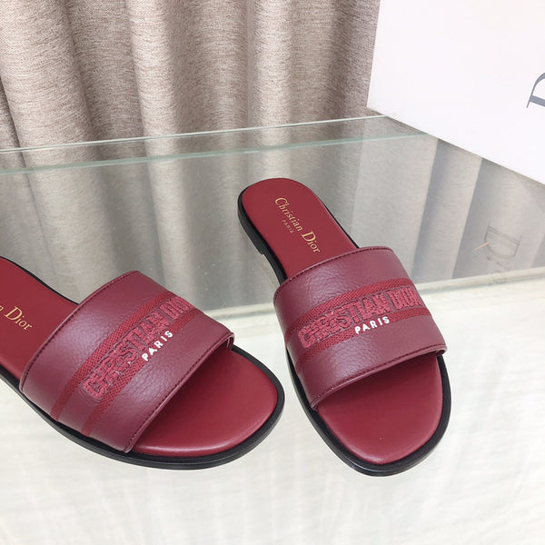 CD DWAY flat flip-flop colorblocked logo embroidery burgundy 15mm cowhide