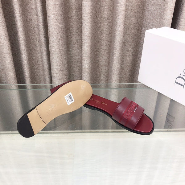 CD DWAY flat flip-flop colorblocked logo embroidery burgundy 15mm cowhide