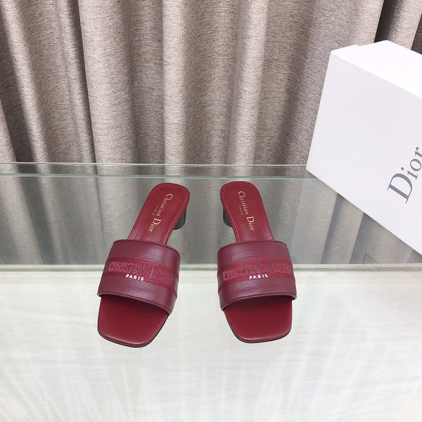 CD DWAY flip-flop colorblocked logo embroidery burgundy 45mm cowhide