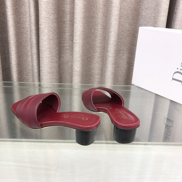 CD DWAY flip-flop colorblocked logo embroidery burgundy 45mm cowhide