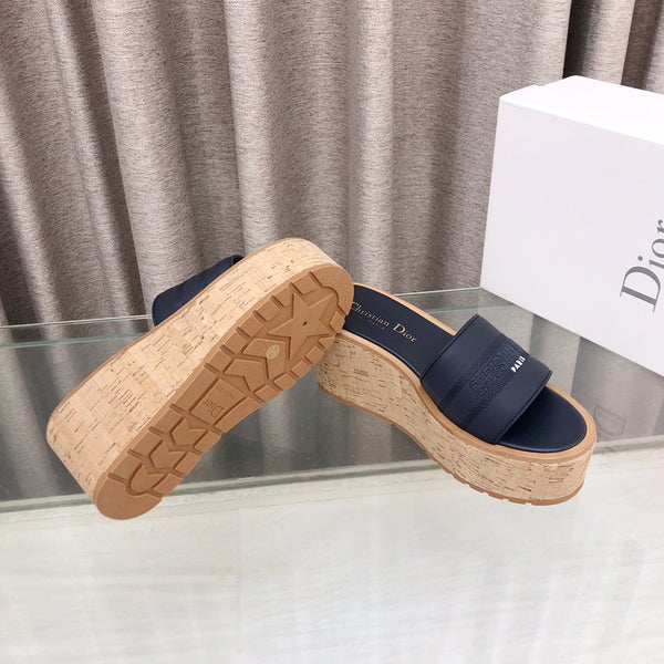 CD Dway Jelly-Colored Platform Heel 100mm Sandals Navy Blue Calskin