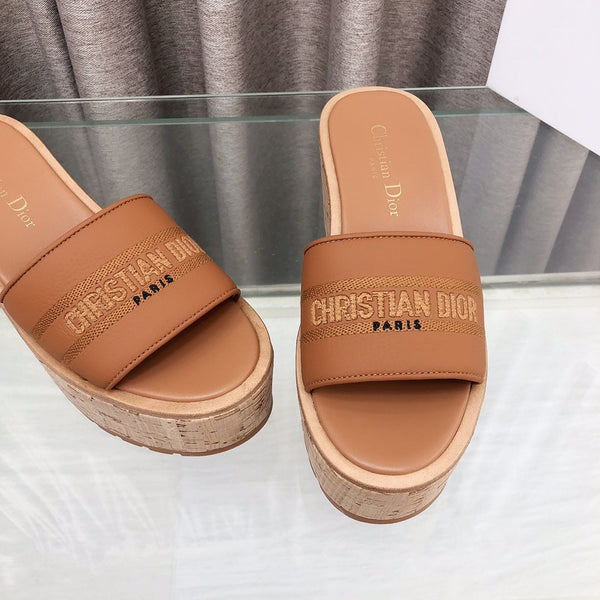 CD Dway Jelly-Colored Platform Heel 100mm Sandals Tan Calfskin