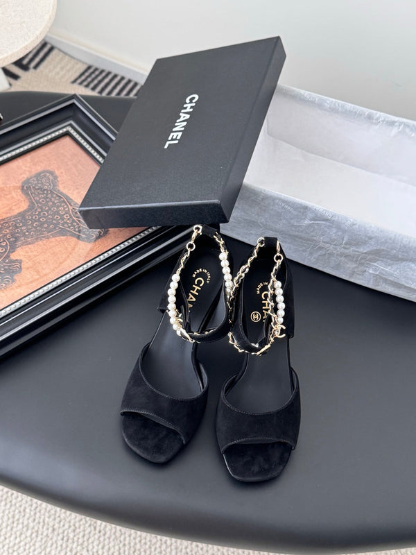 CC 25B Mary Janes 85mm High Heel Pearl Strap Black Suede