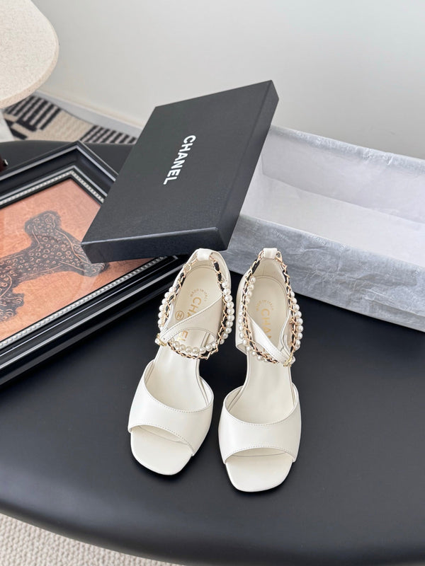 CC 25B Mary Janes 85mm High Heel Pearl Strap White Sheepskin