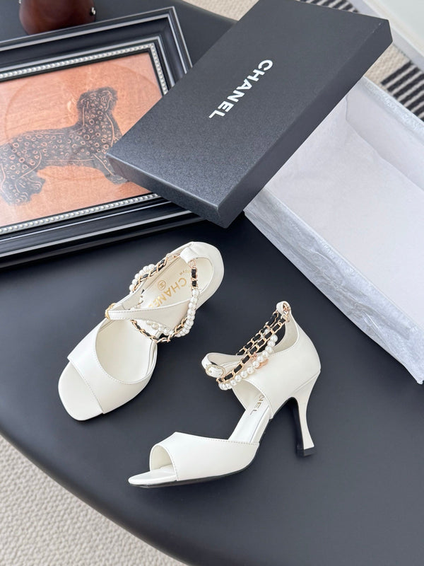 CC 25B Mary Janes 85mm High Heel Pearl Strap White Sheepskin