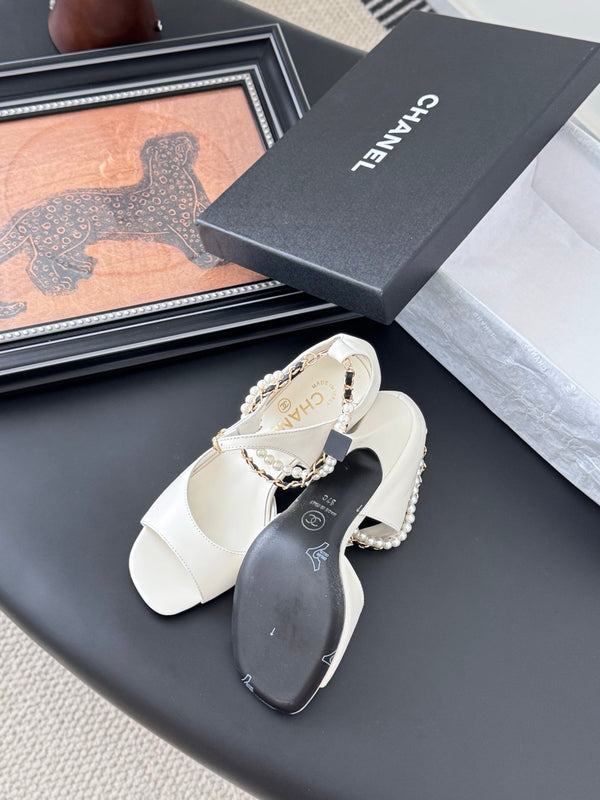 CC 25B Mary Janes 85mm High Heel Pearl Strap White Sheepskin