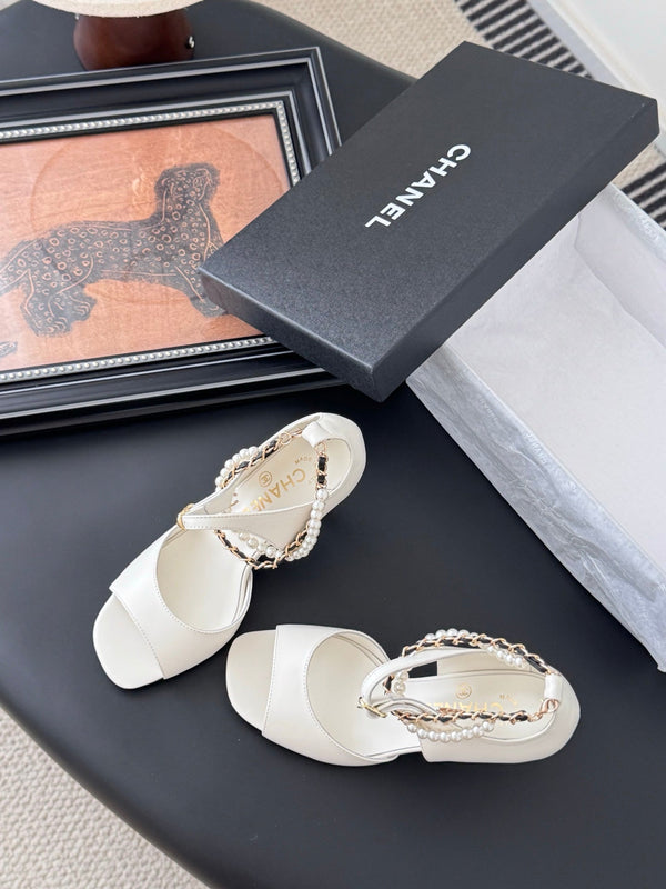 CC 25B Mary Janes 85mm High Heel Pearl Strap White Sheepskin