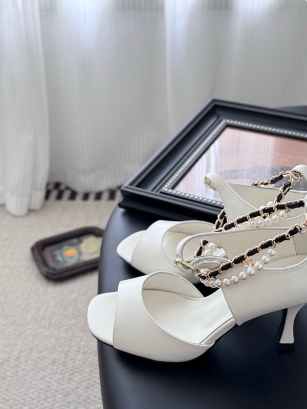 CC 25B Mary Janes 85mm High Heel Pearl Strap White Sheepskin