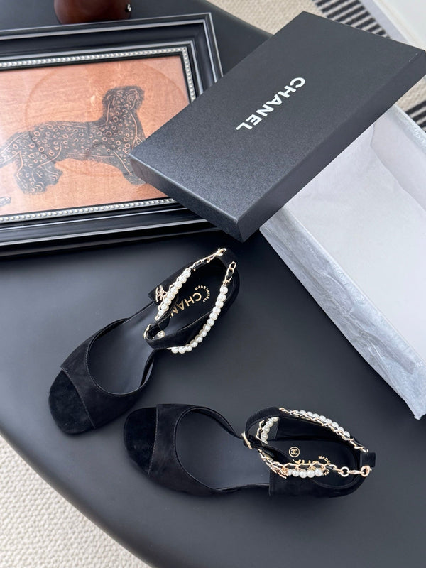 CC 25B Mary Janes 55mm High Heel Pearl Strap Black Suede