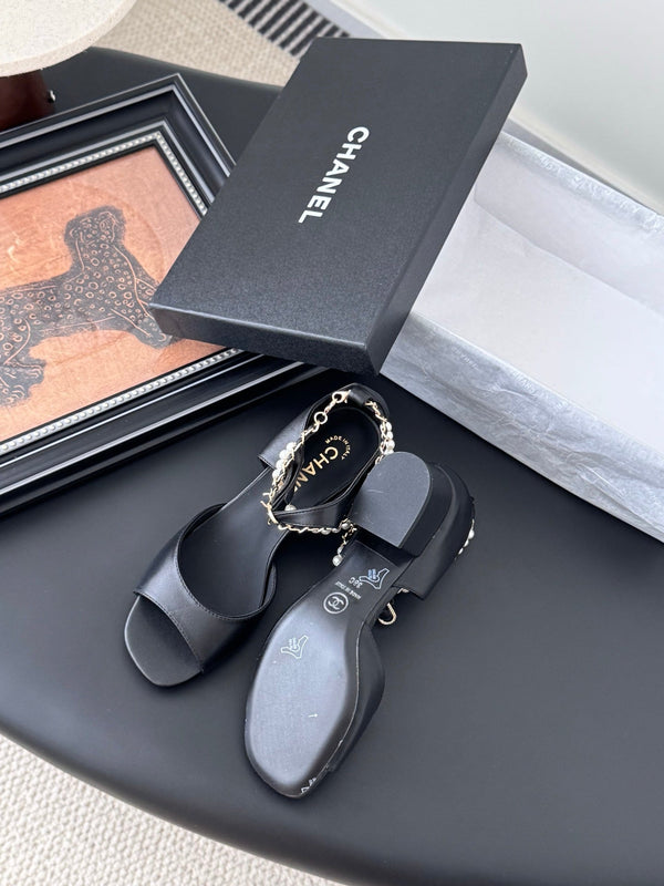 CC 25B Mary Janes 55mm High Heel Pearl Strap Black Sheepskin